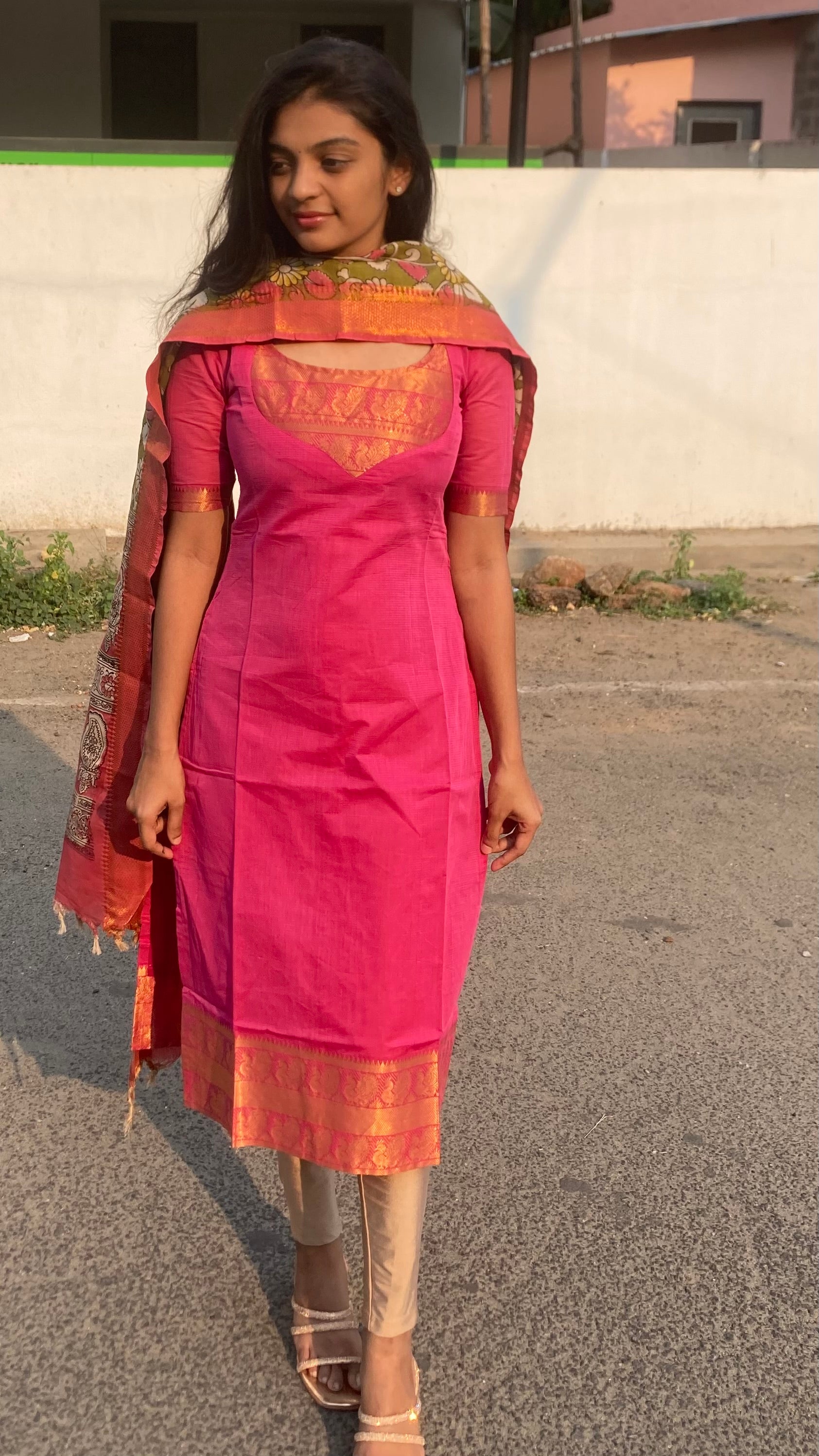 Mangalagiri top+Kalamkari silk shawl