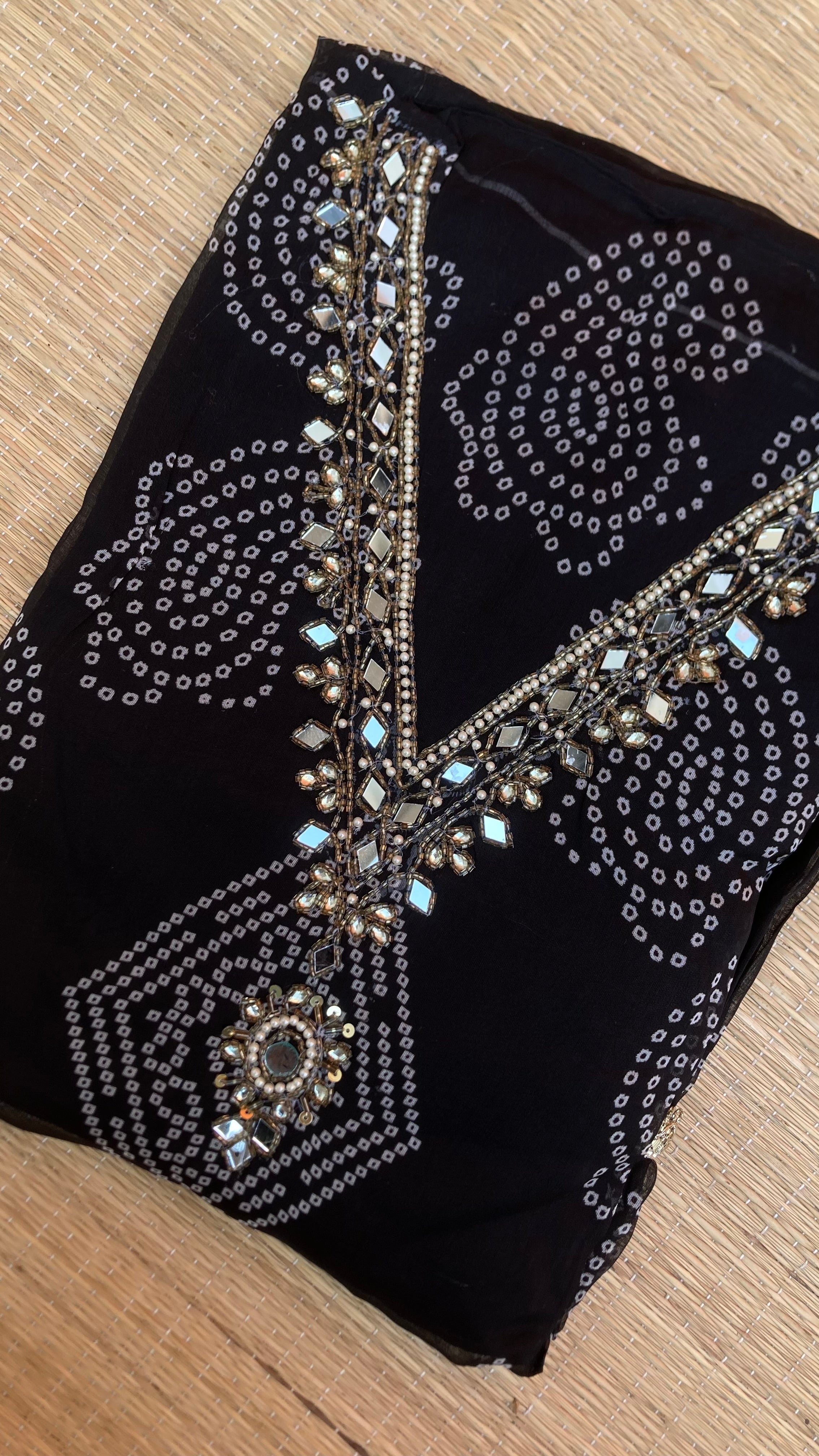 Viscose organza-Mirror work (bandhini)