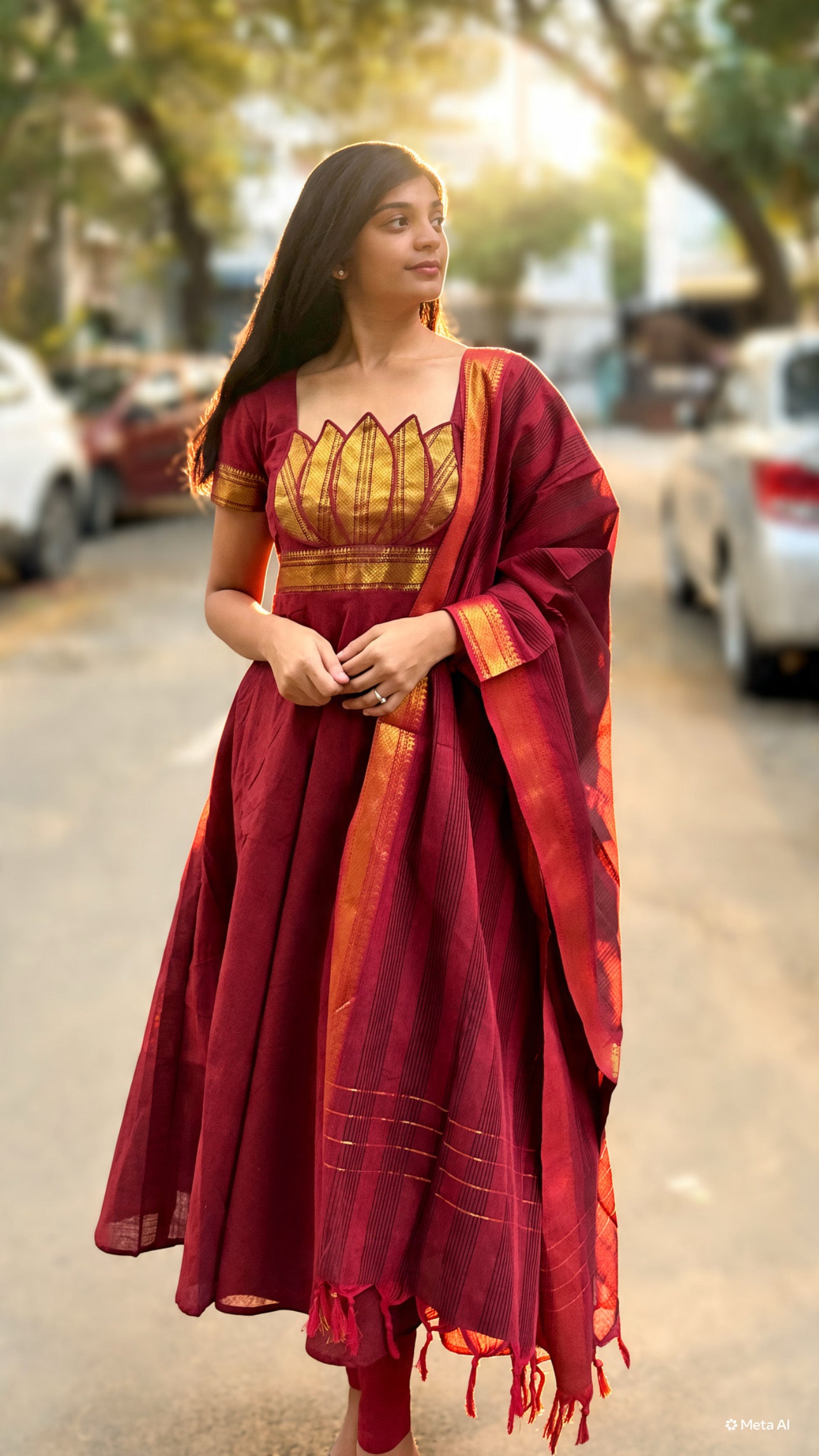 Lotus Anarkali set - Maroon