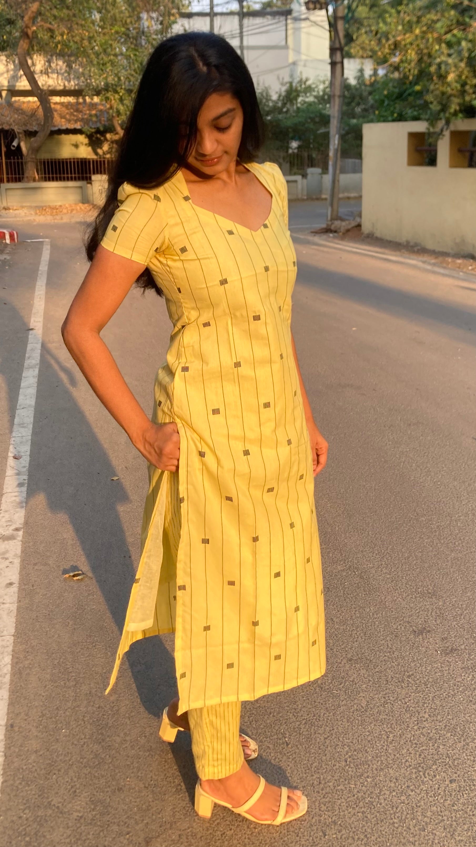 Butter yellow Co-ord set (with lining)