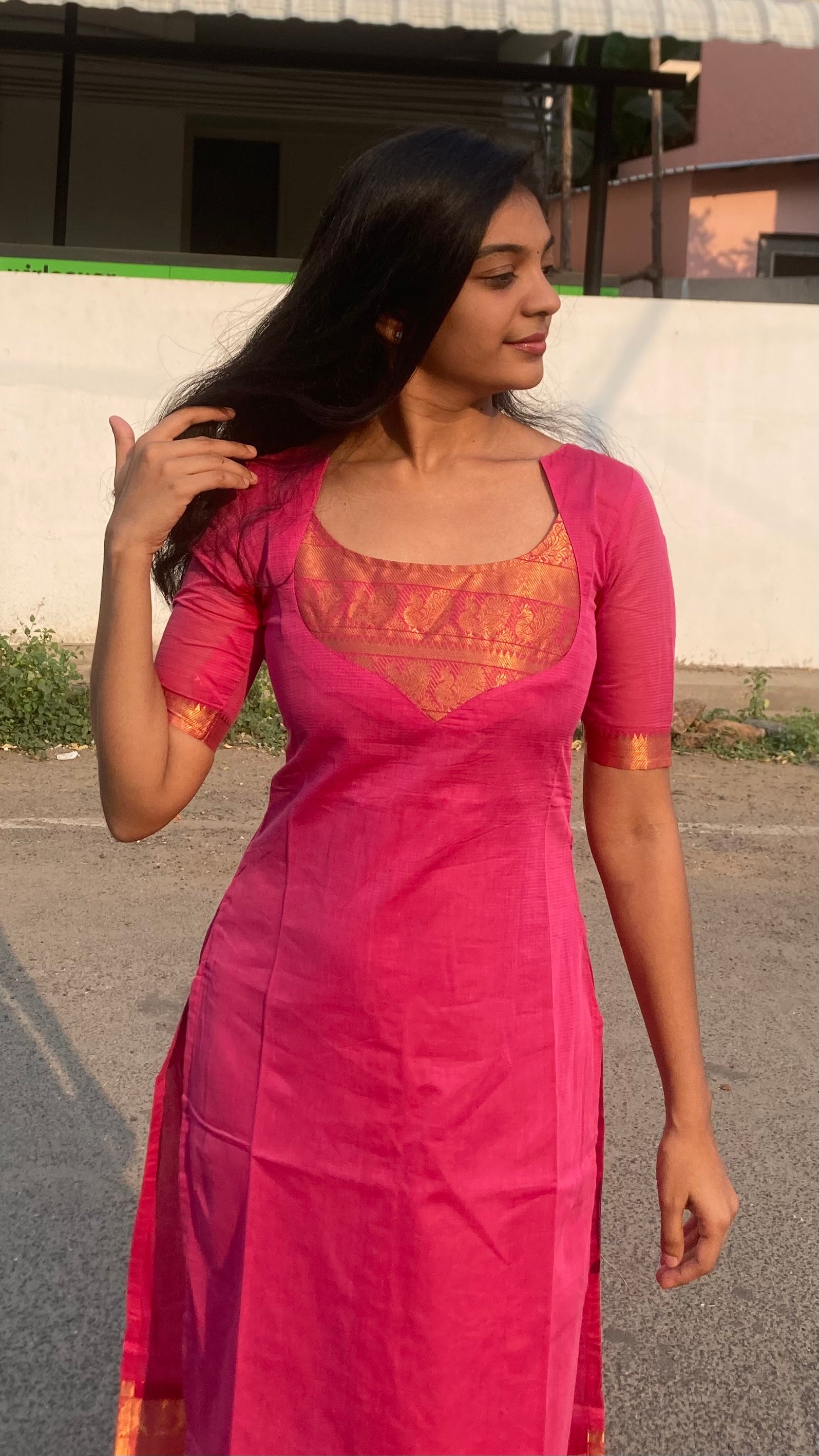 Mangalagiri top+Kalamkari silk shawl