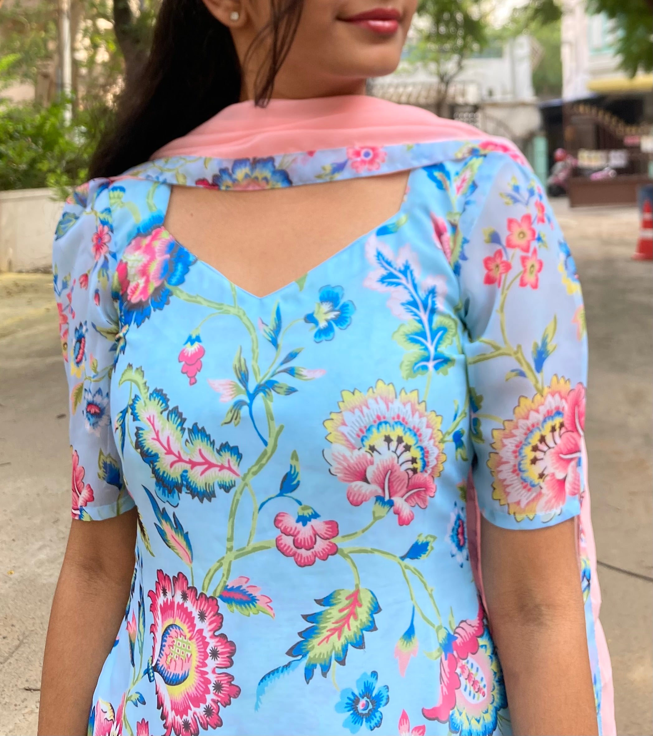 Frozen floral- georgette top and dupatta set