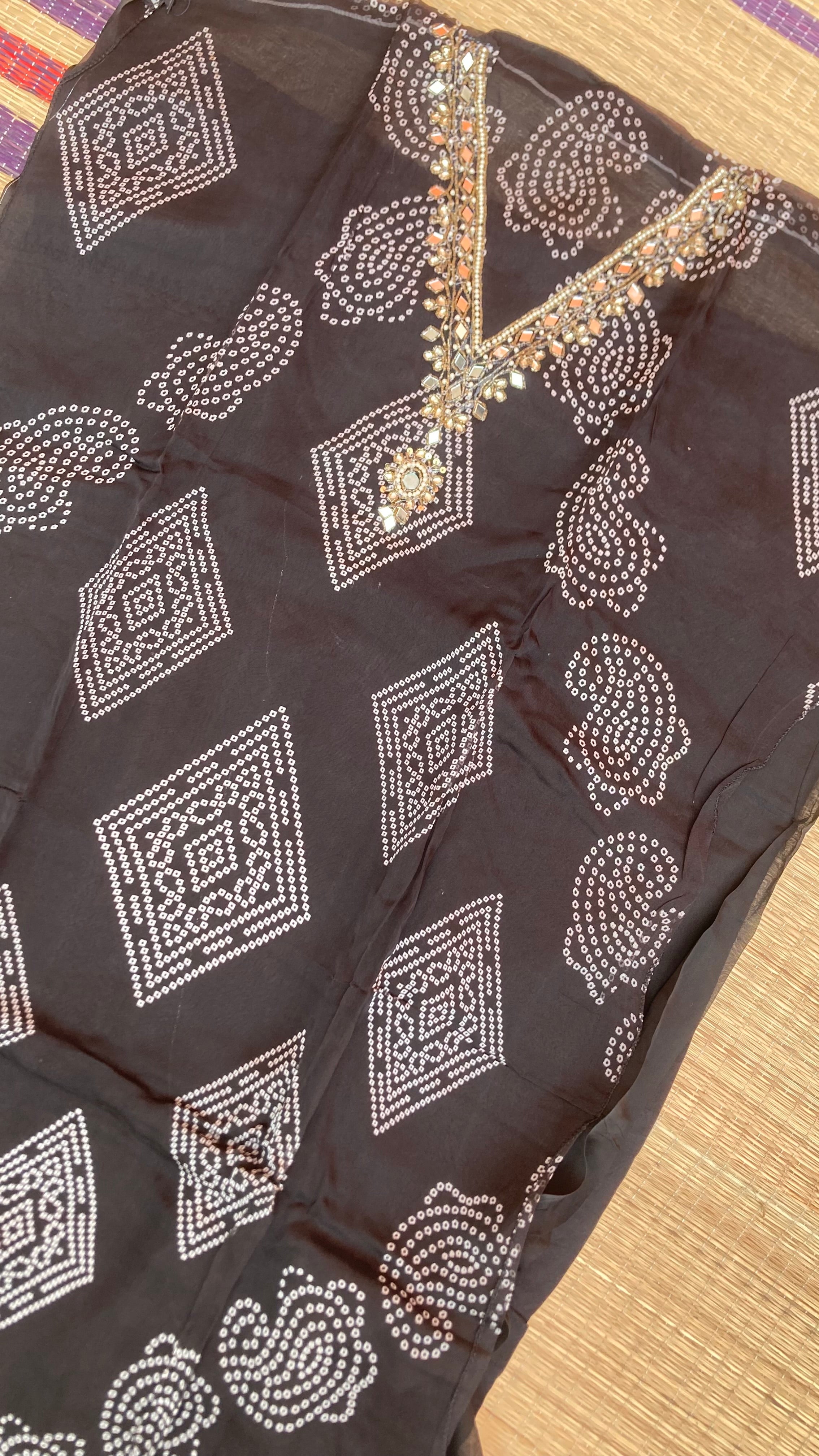 Viscose organza-Mirror work (bandhini)