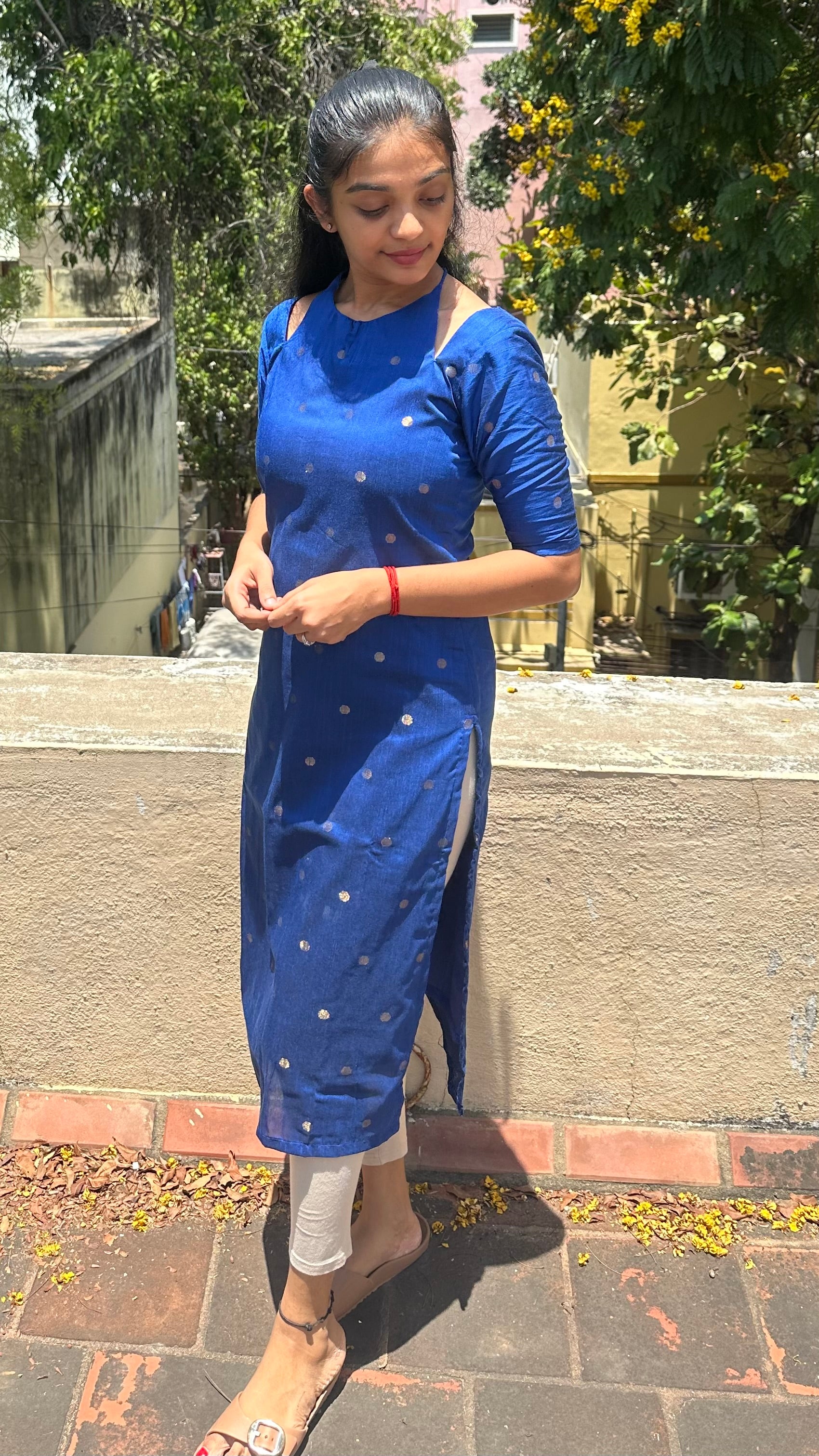 Blues tie up kurti