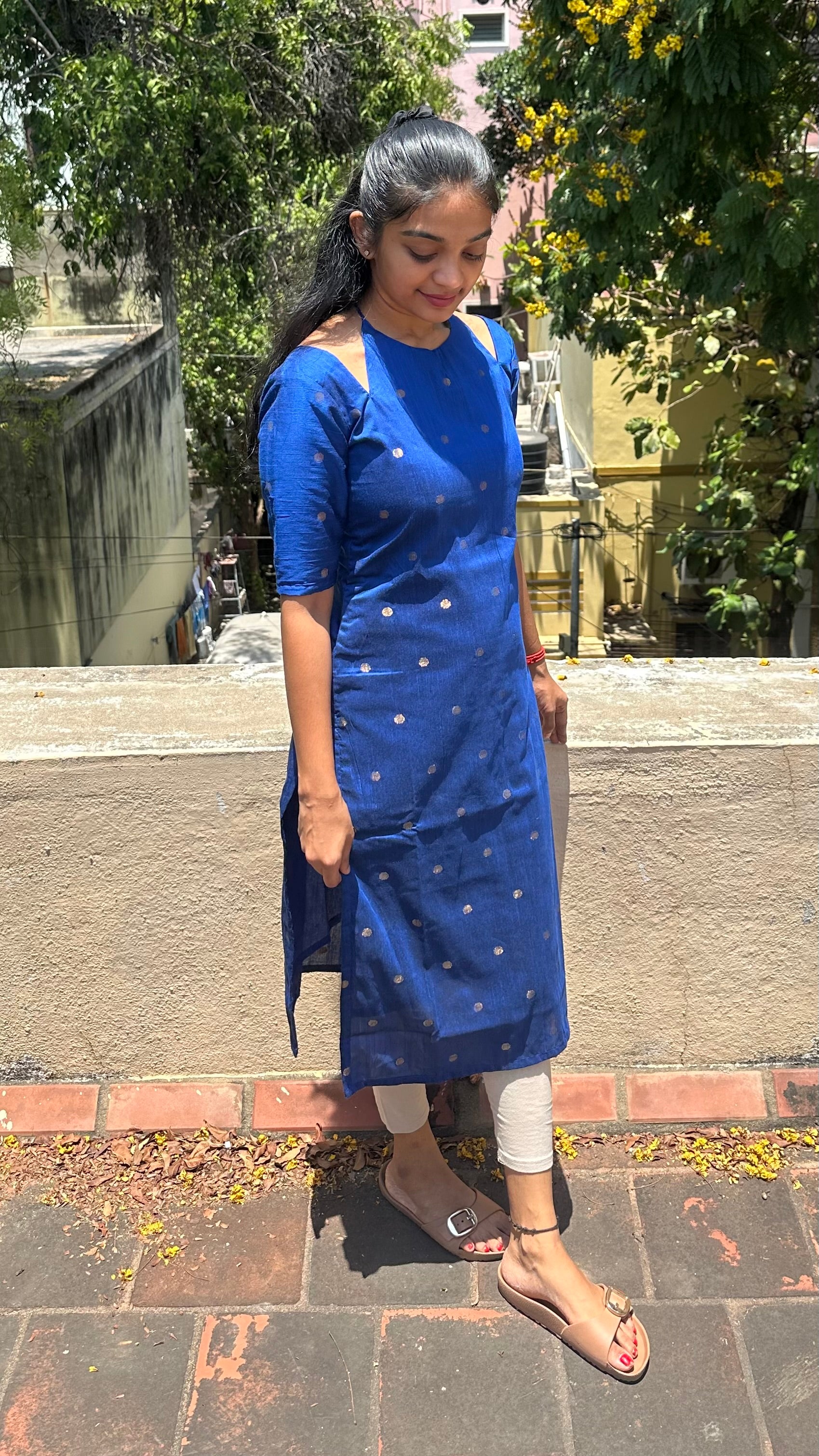 Blues tie up kurti