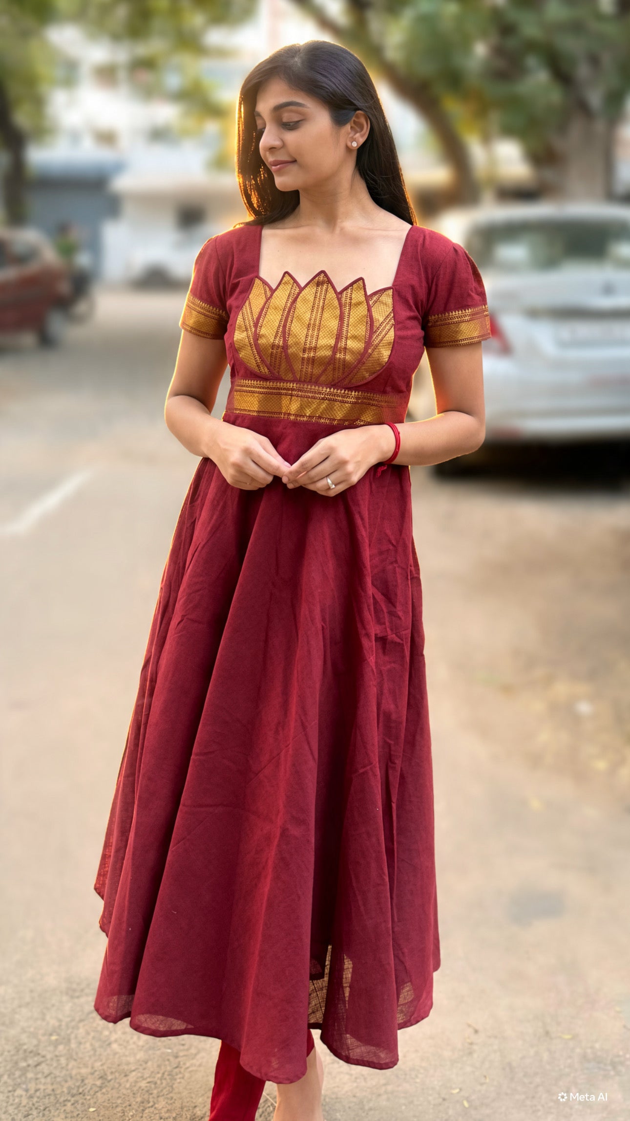 Lotus Anarkali set - Maroon