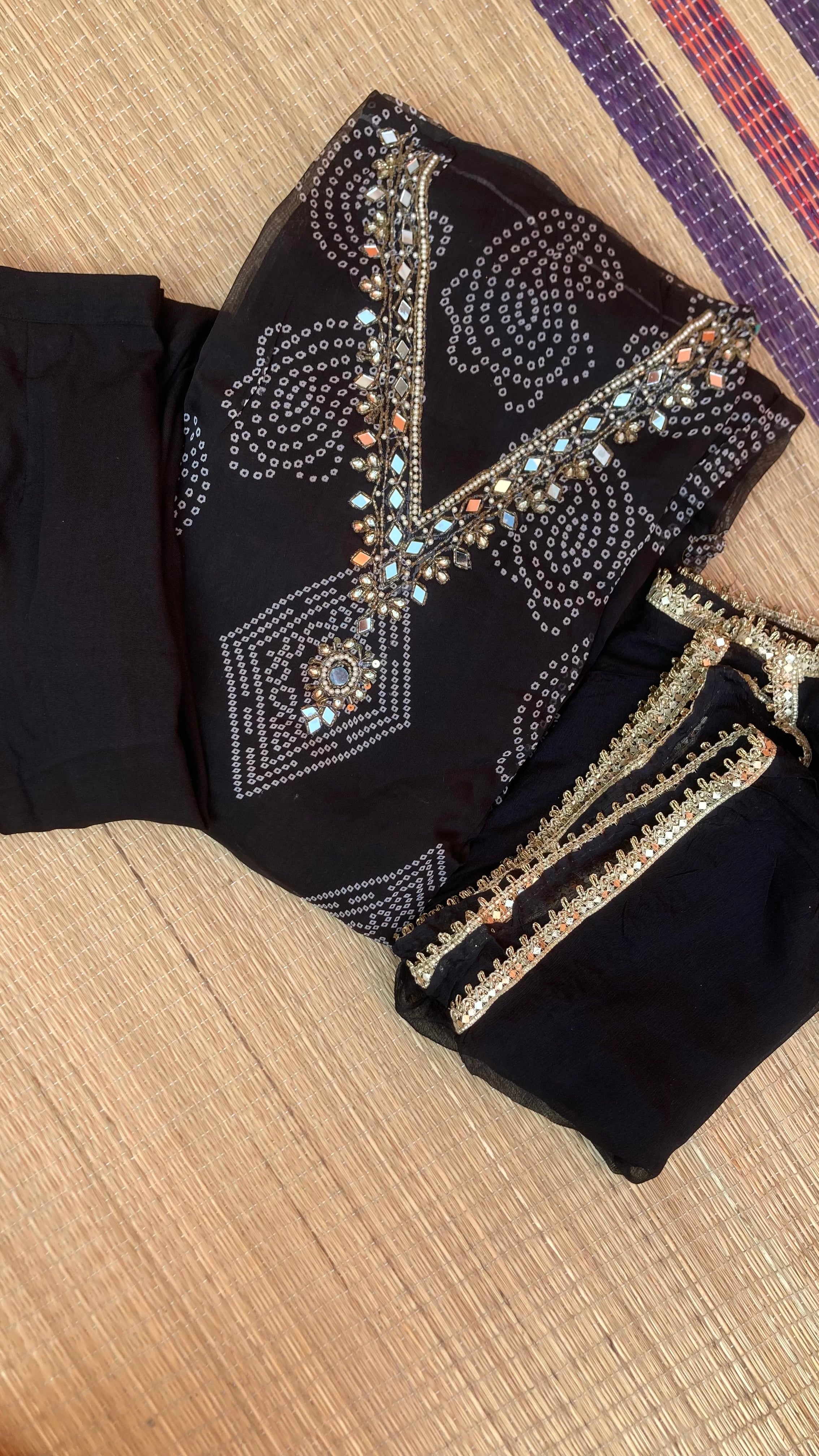 Viscose organza-Mirror work (bandhini)