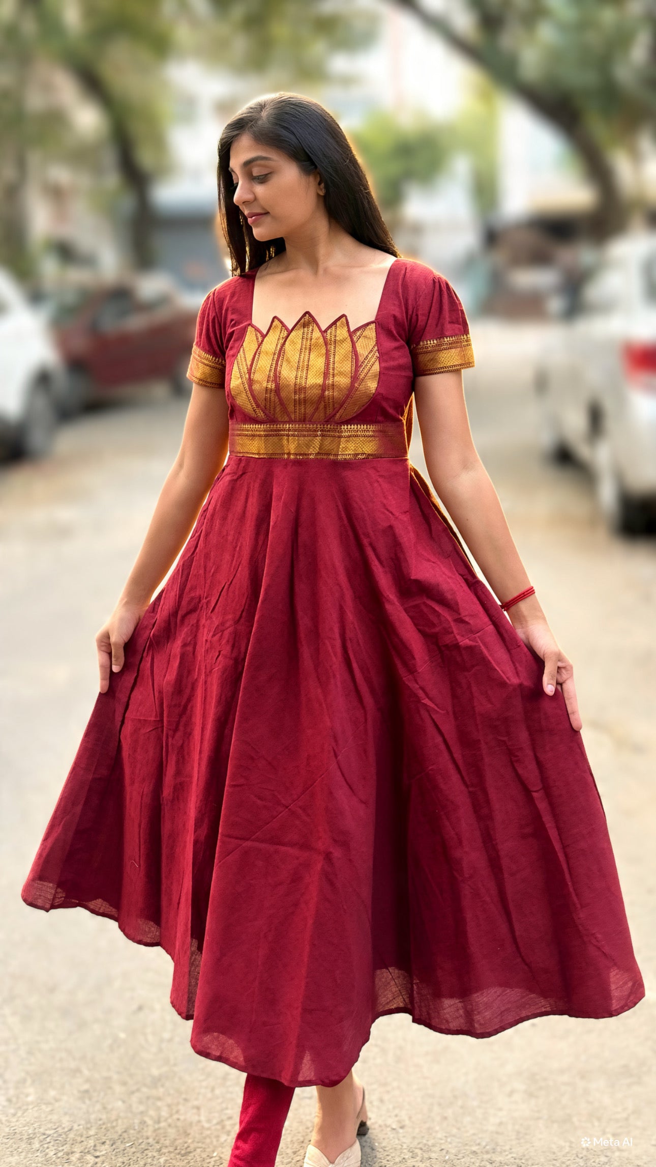 Lotus Anarkali set - Maroon