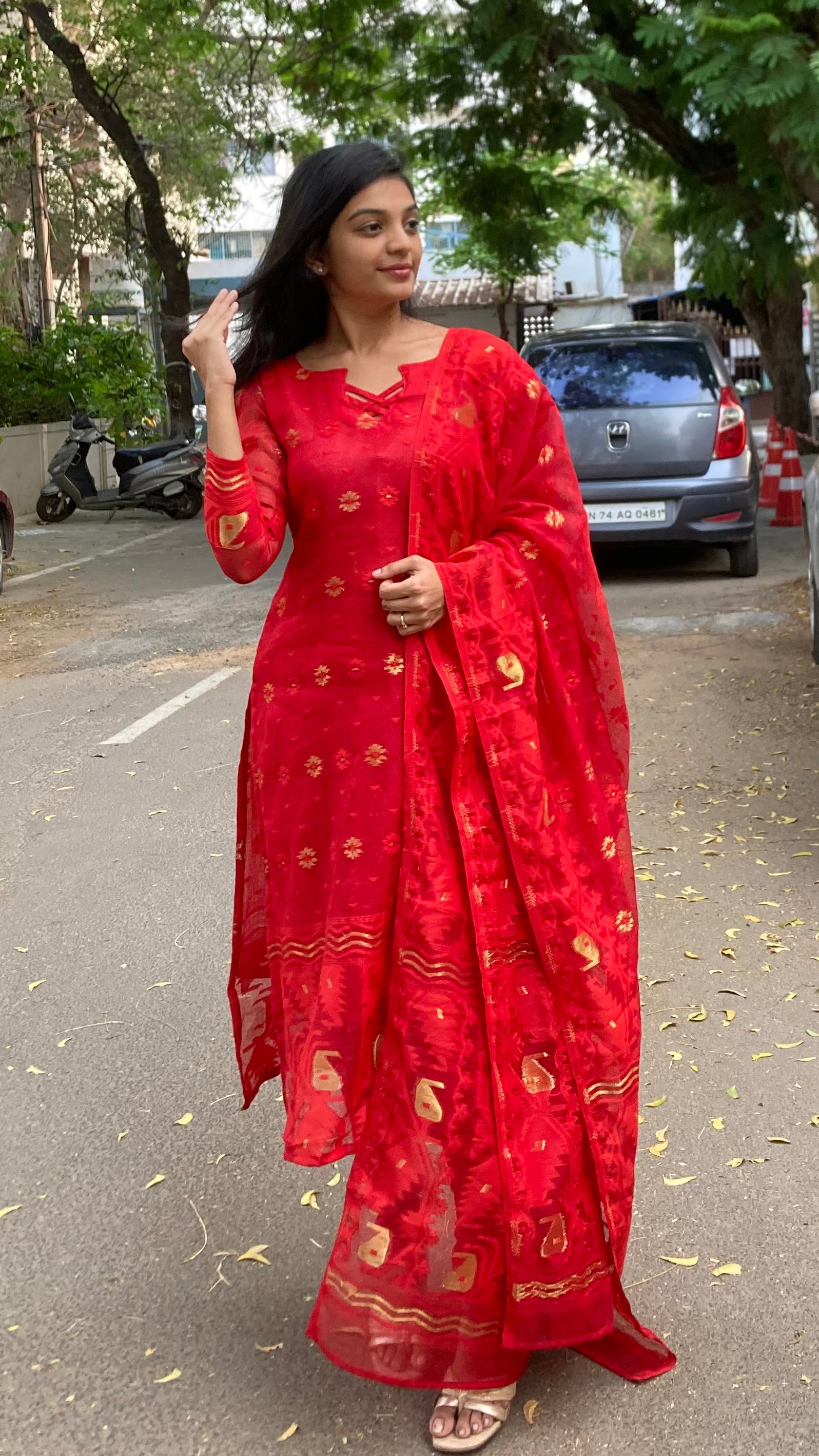 Jamdhani - Red (top dupatta set)