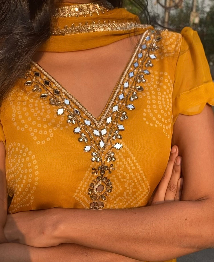 Viscose organza-Mirror work (bandhini)