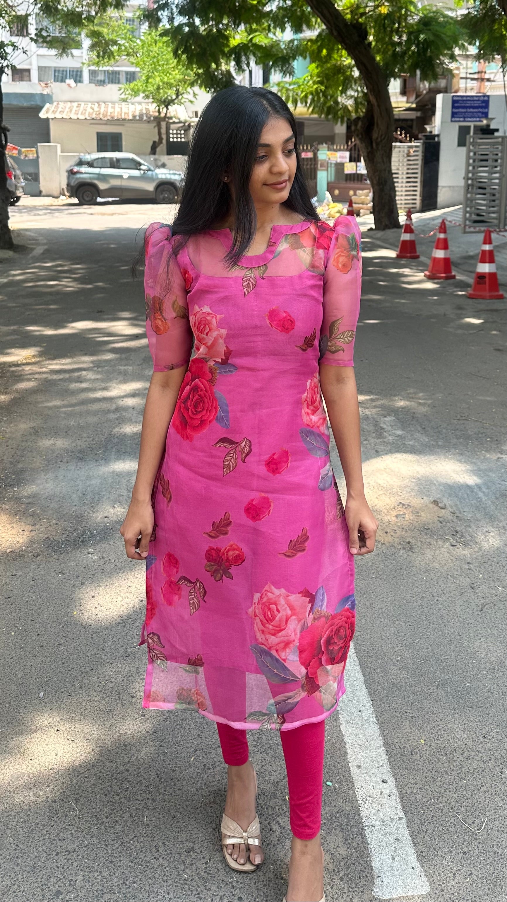 Organza floral kurti