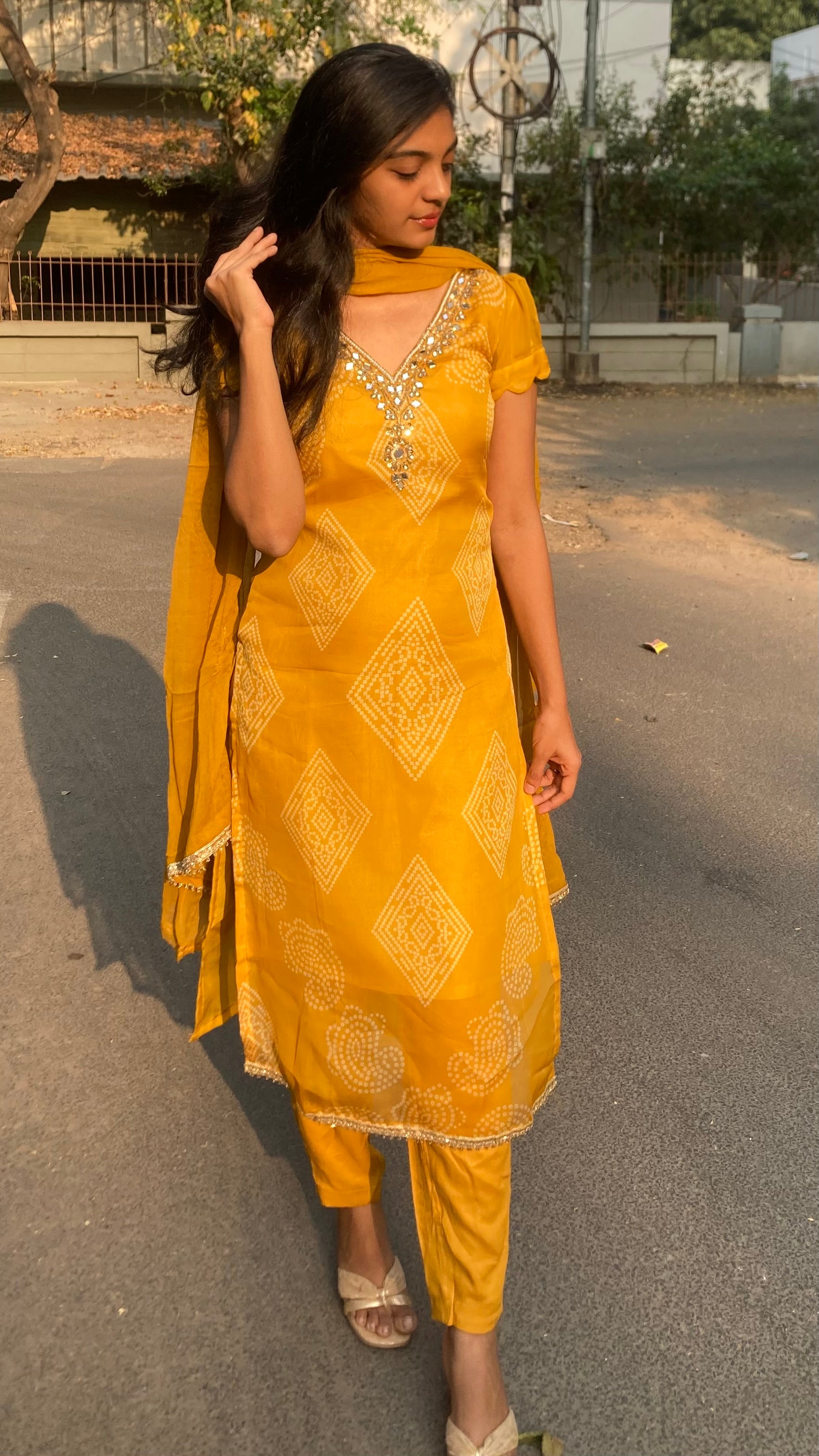 Viscose organza-Mirror work (bandhini)