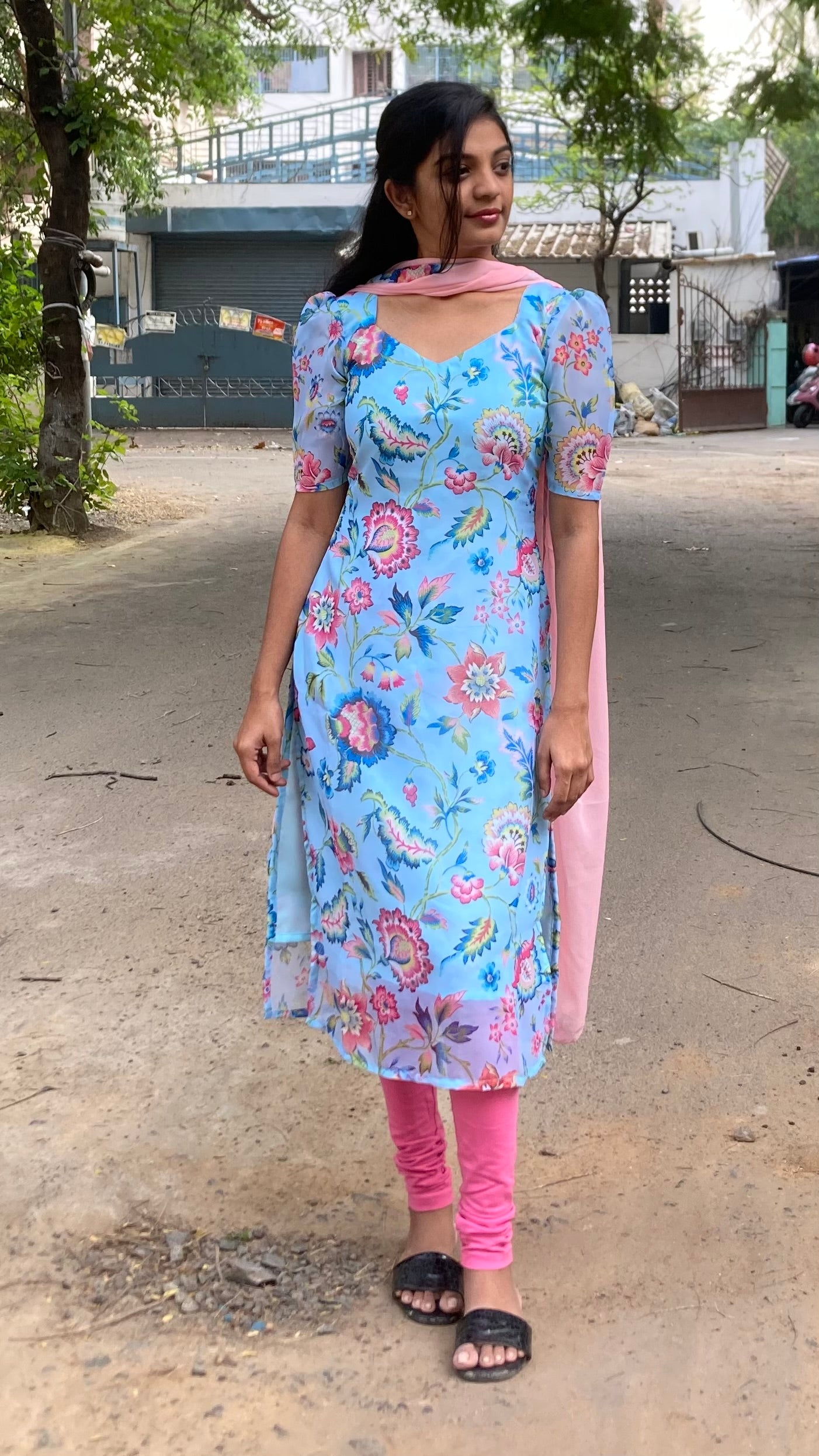 Frozen floral- georgette top and dupatta set