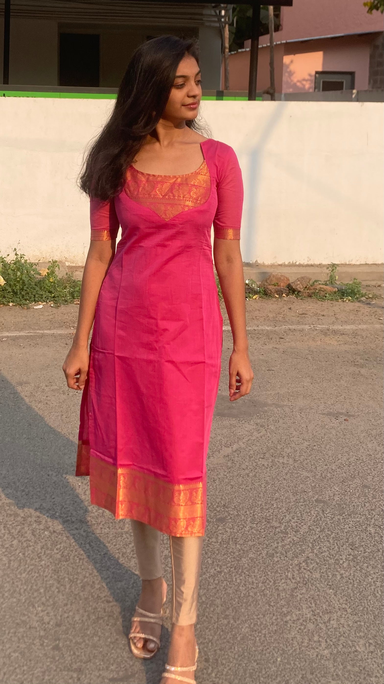 Mangalagiri top+Kalamkari silk shawl