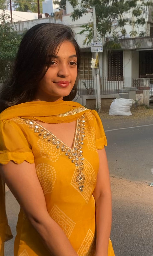 Viscose organza-Mirror work (bandhini)