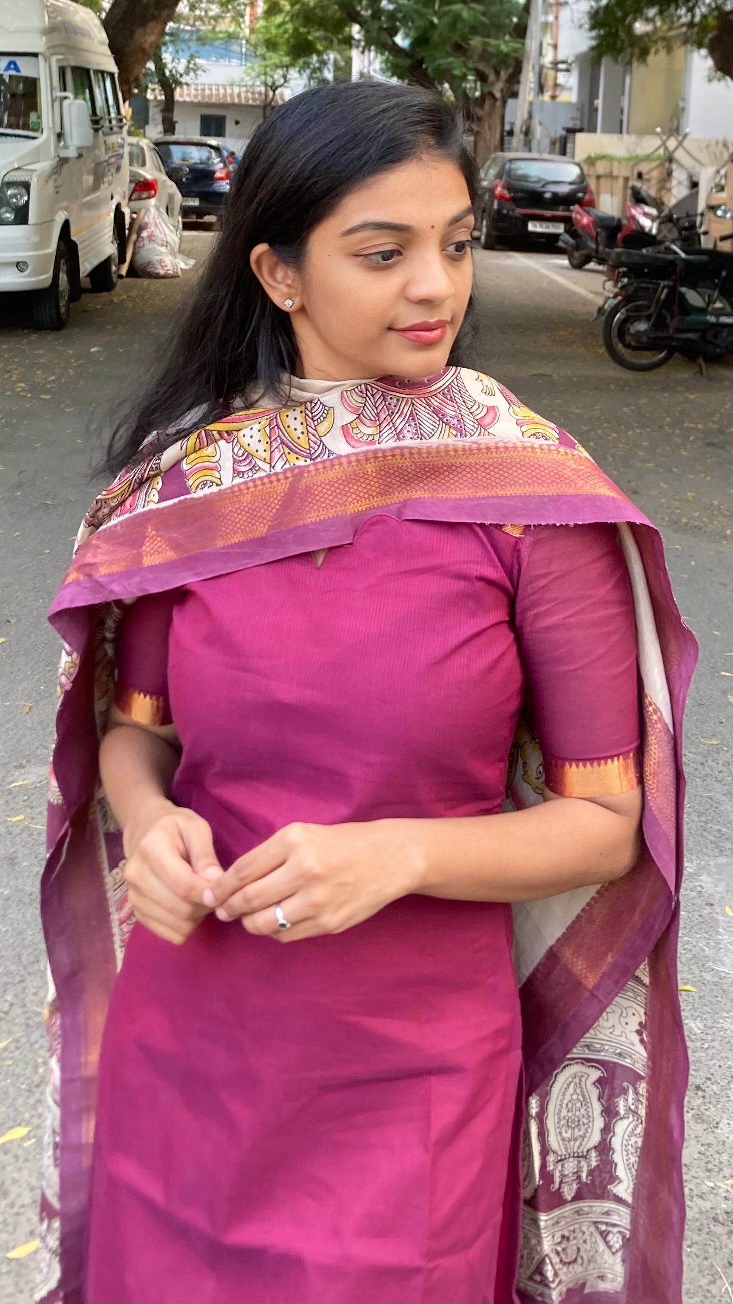 Mangalgiri top + kalamkari silk story shawl