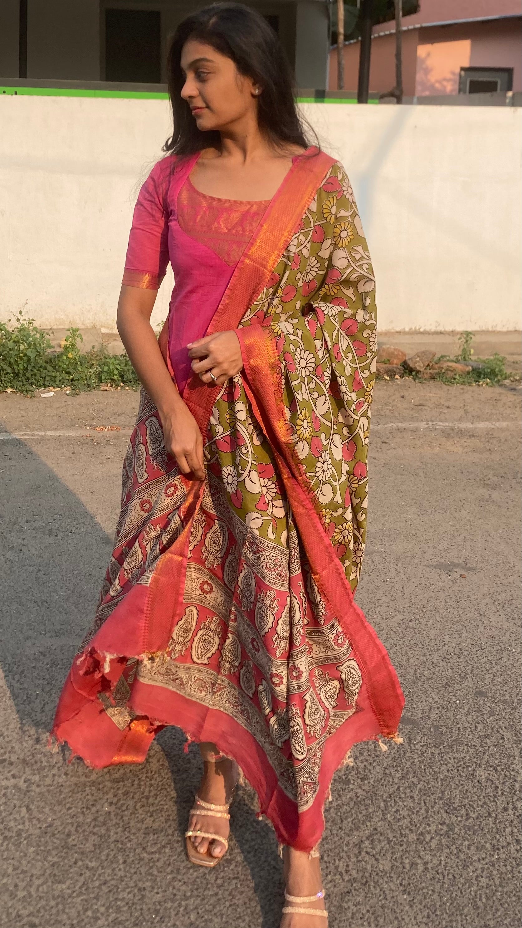 Mangalagiri top+Kalamkari silk shawl