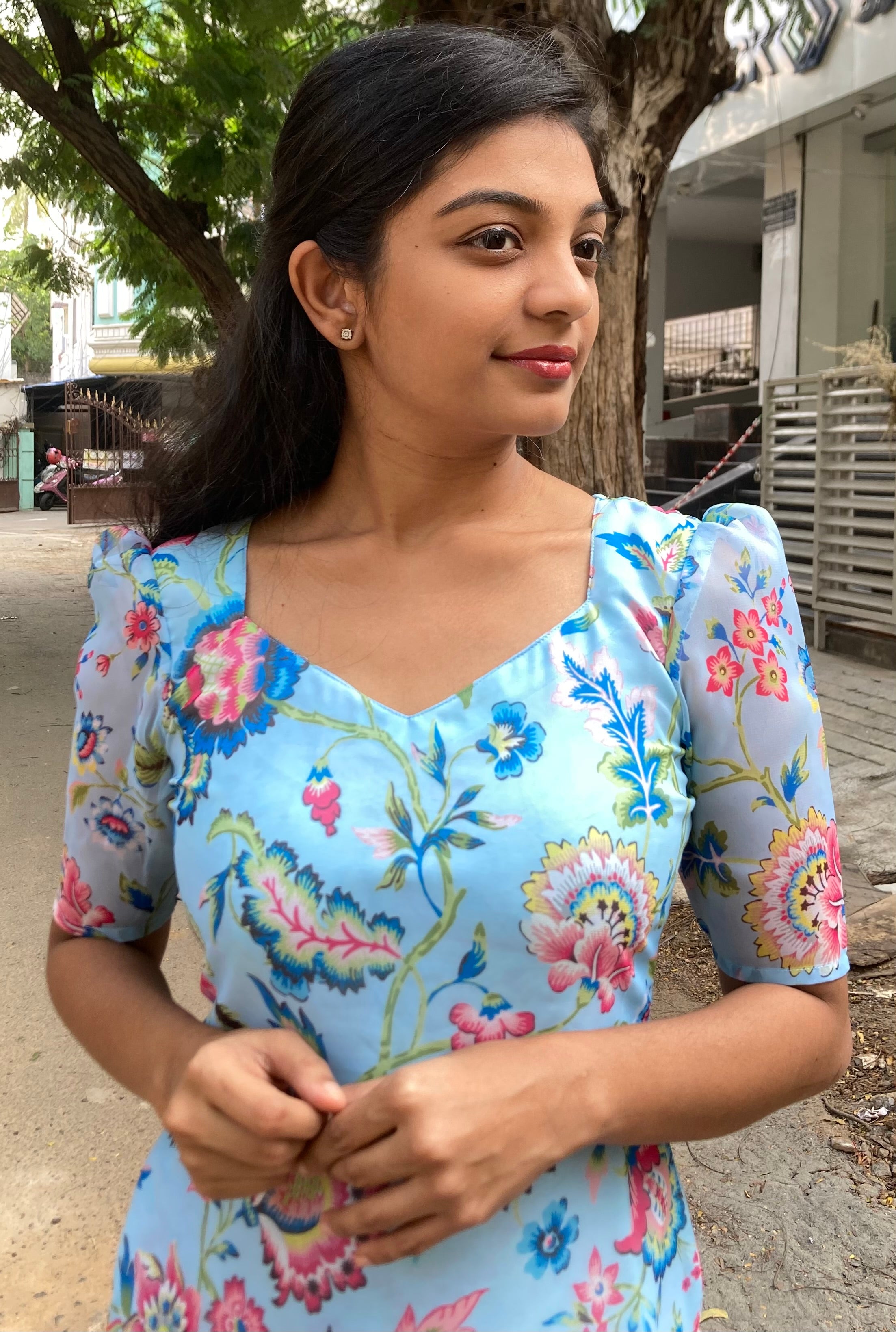 Frozen floral- georgette top and dupatta set