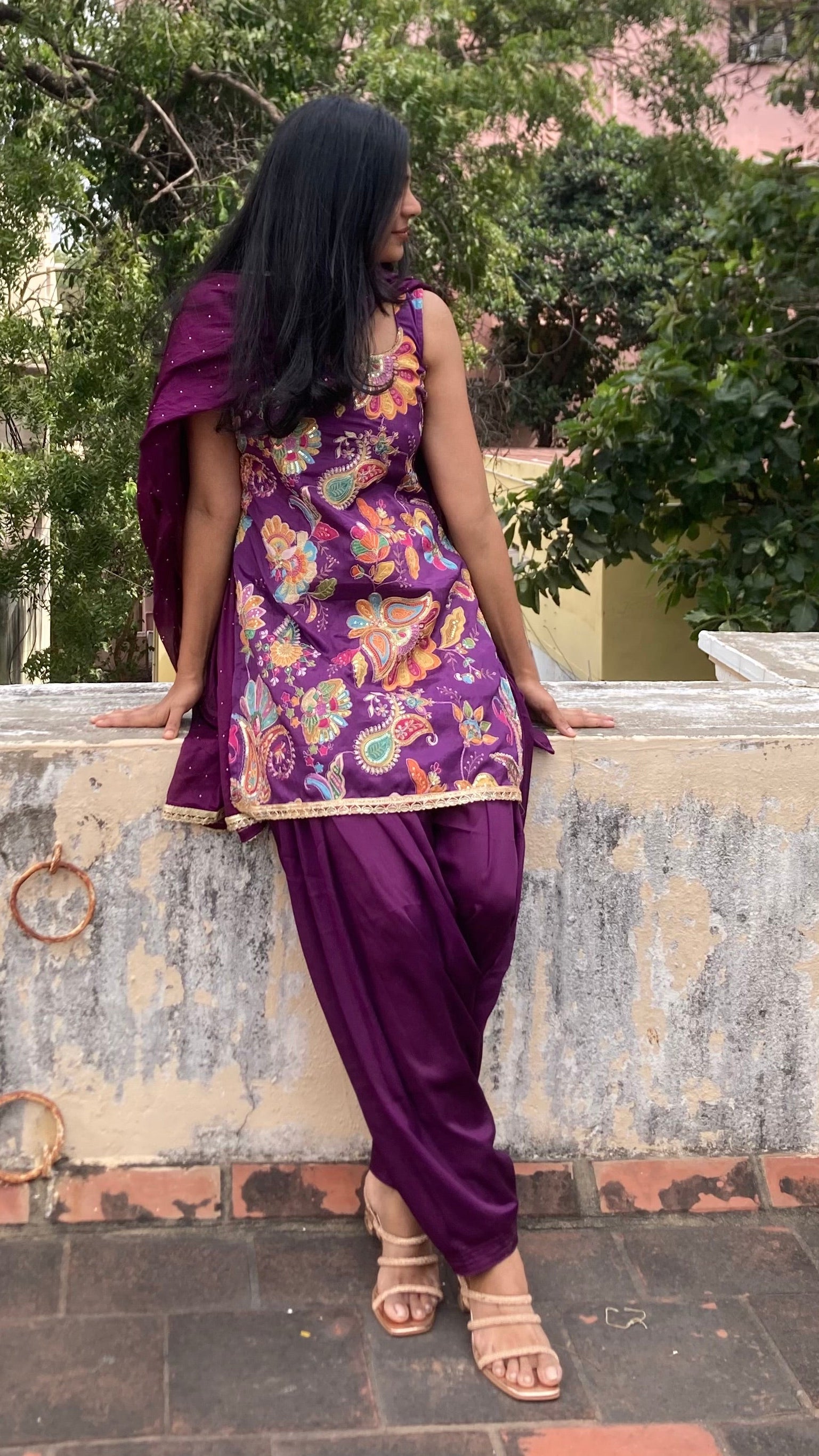 Viscose Embroidery Patiala set (Immediate Dispatch)