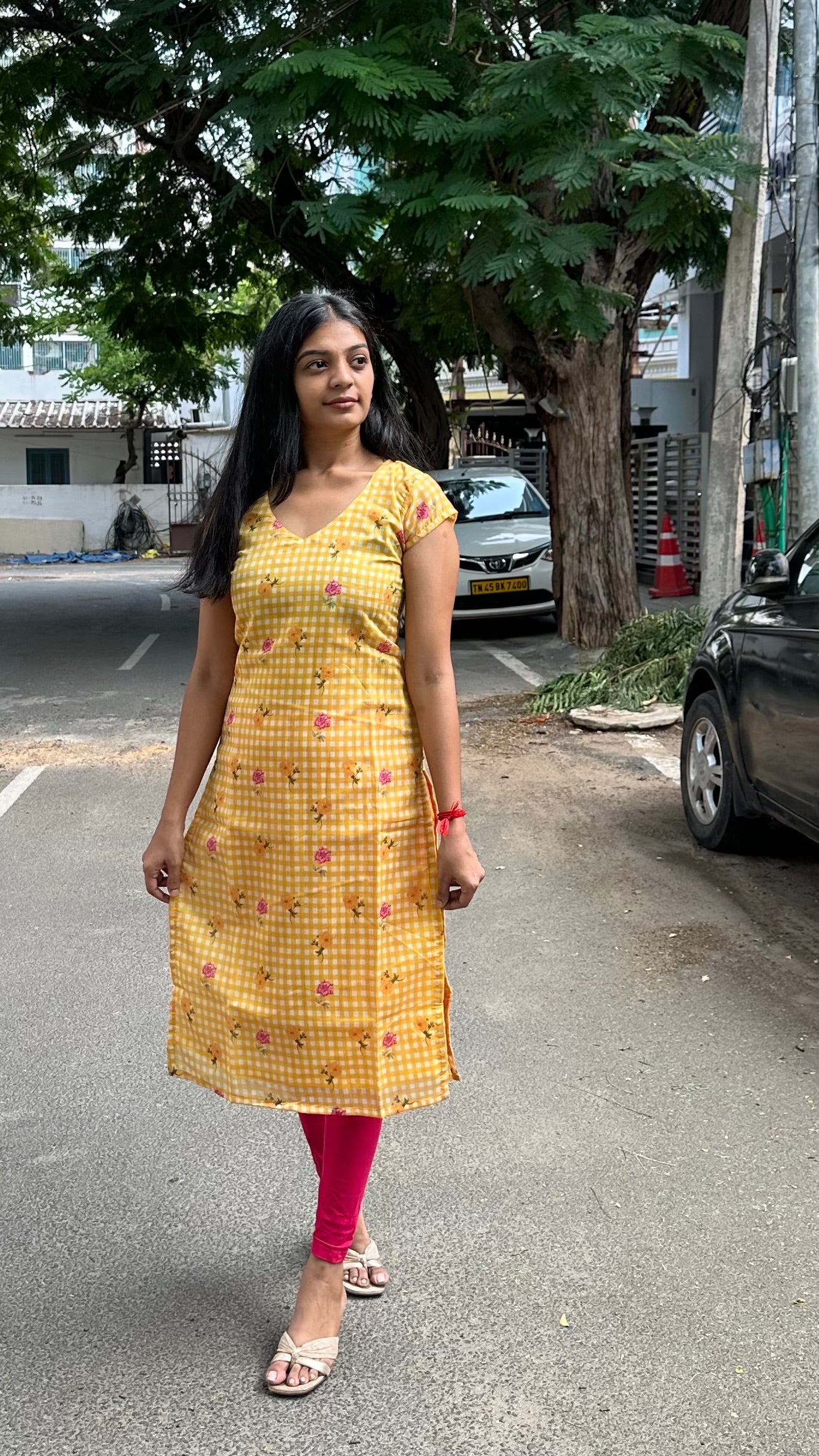 Floral checks kurti