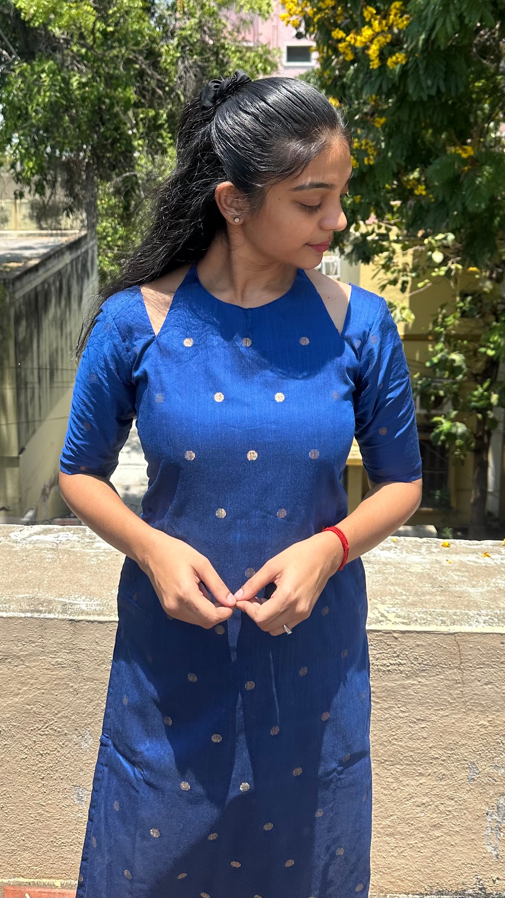 Blues tie up kurti