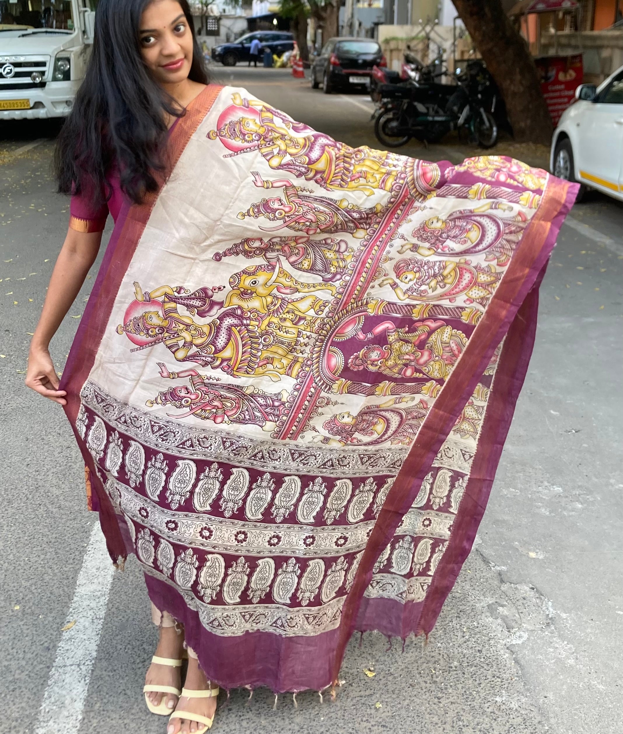 Mangalgiri top + kalamkari silk story shawl