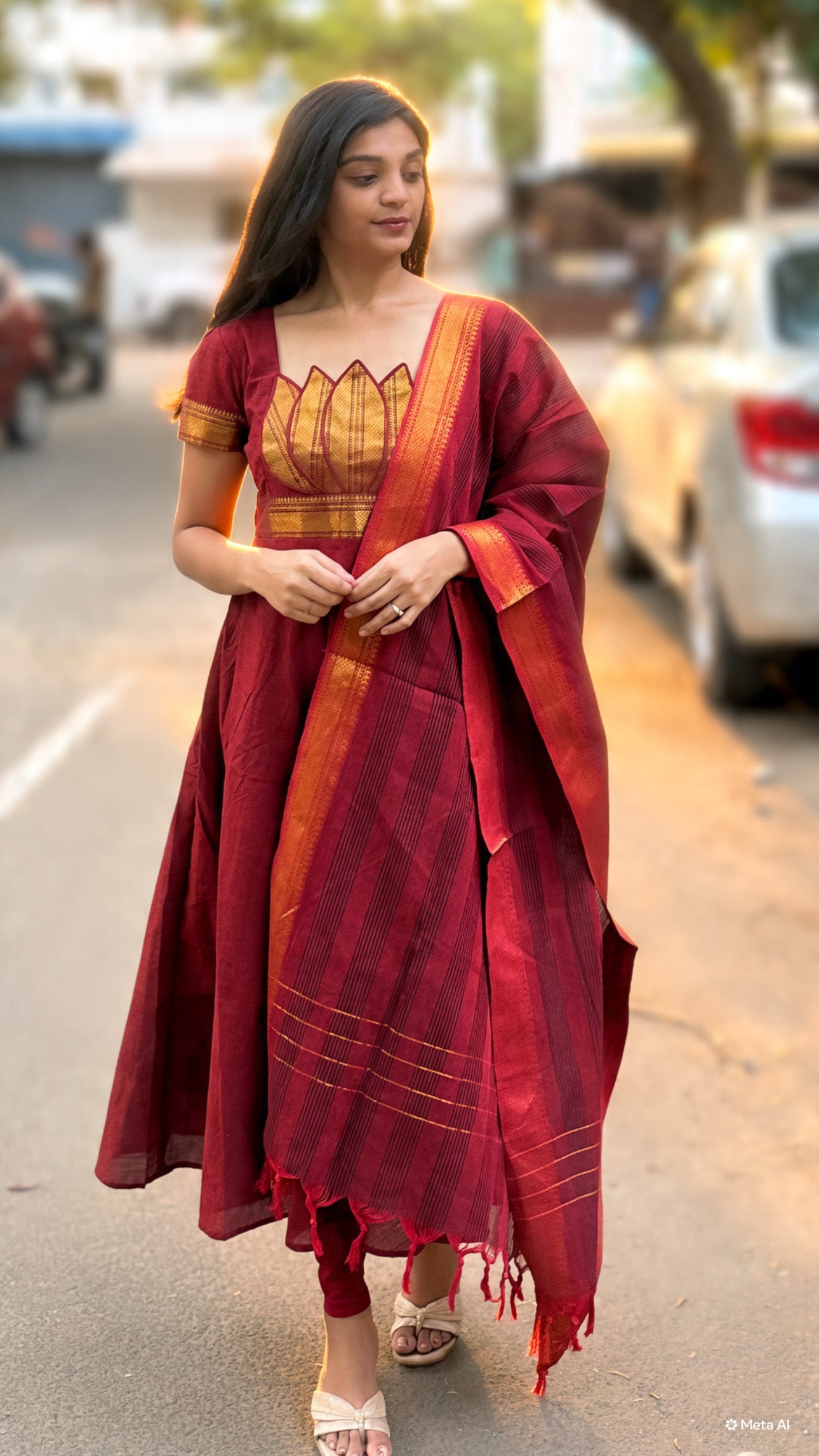 Lotus Anarkali set - Maroon