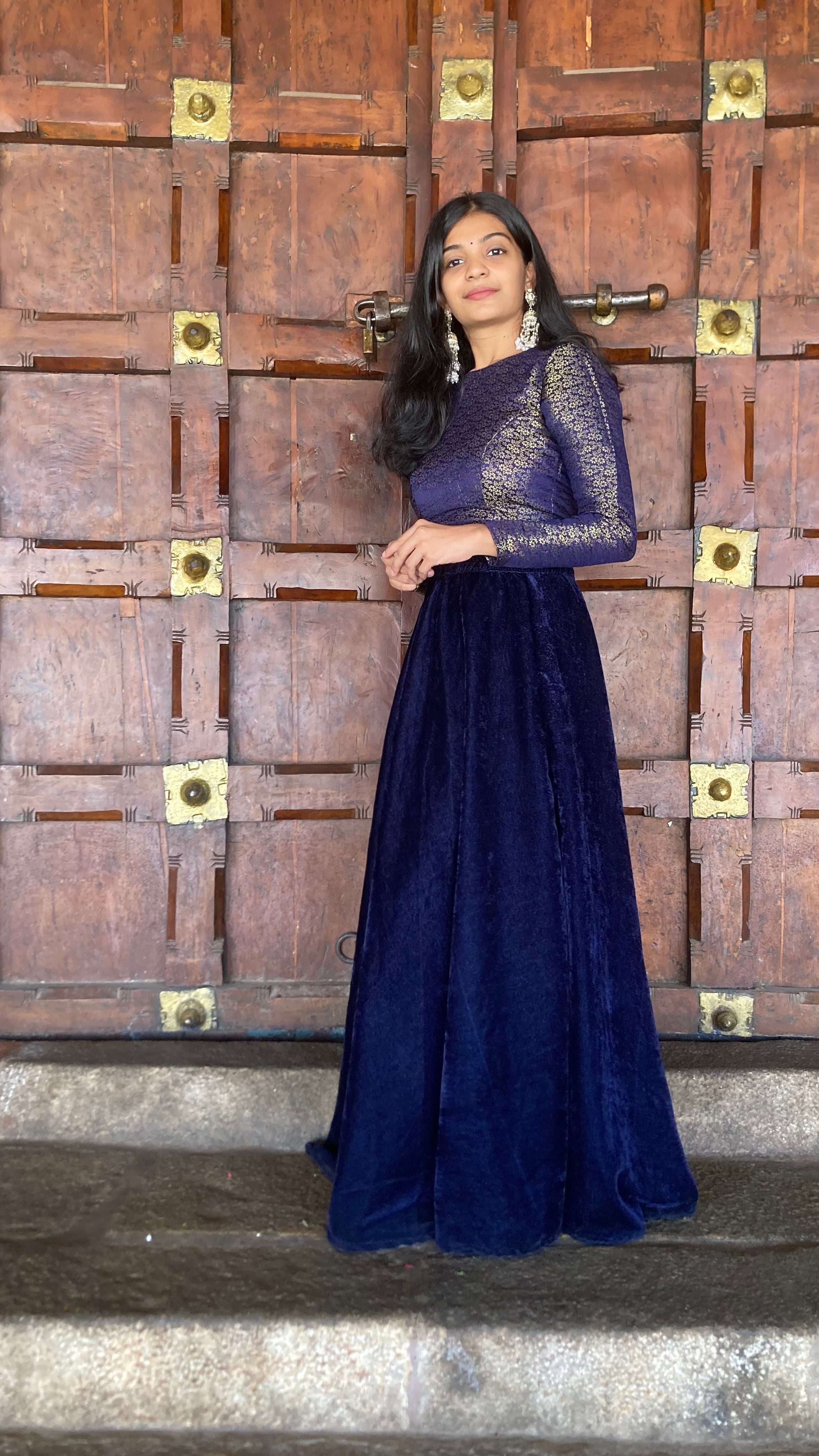 Banarasi Crop top and velvet skirt set