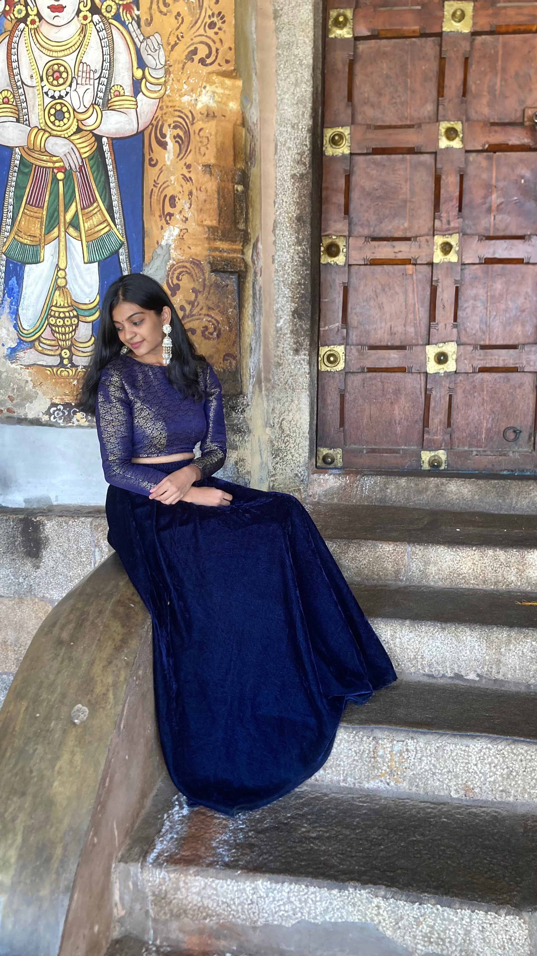 Banarasi Crop top and velvet skirt set