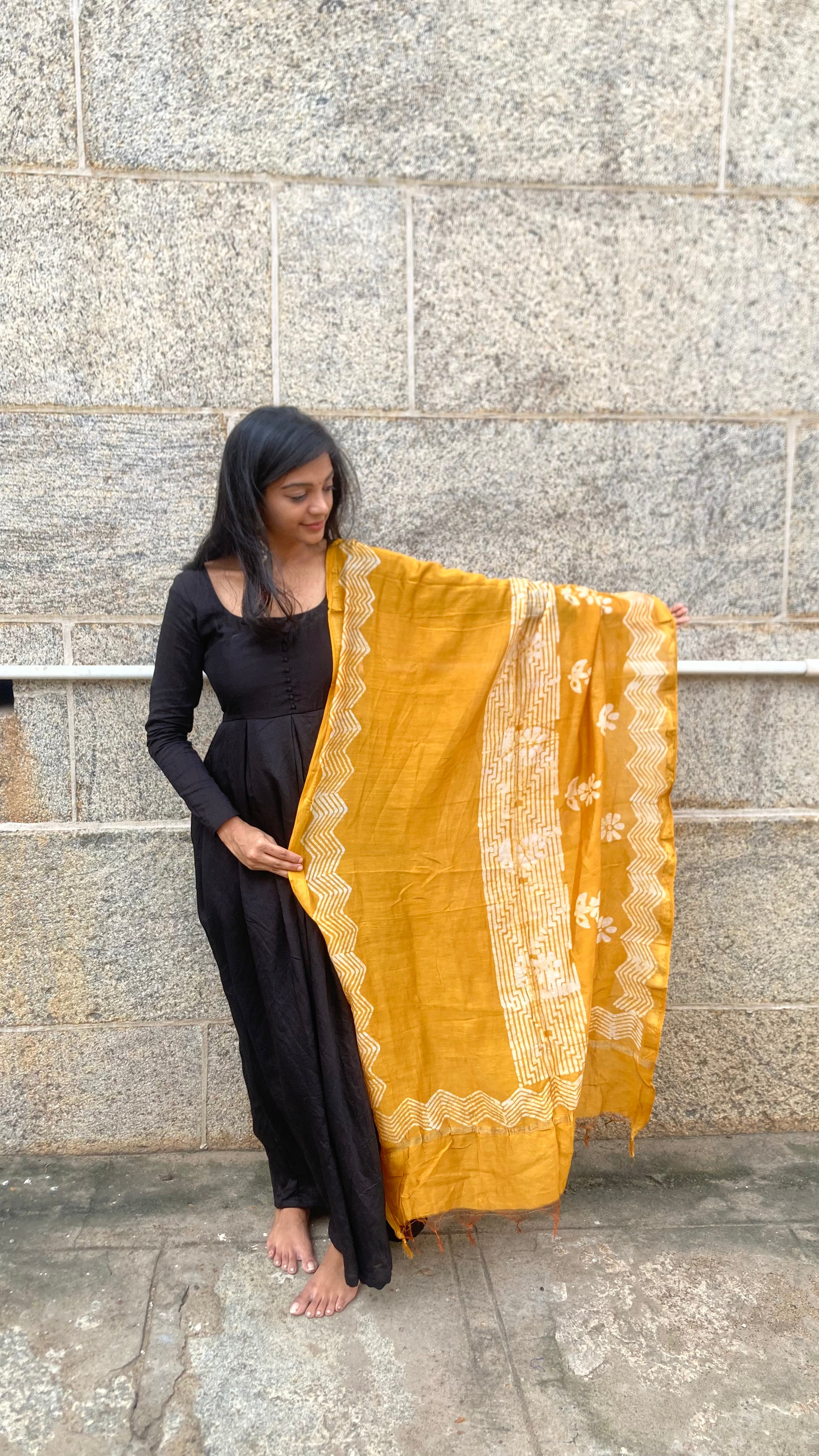 Chanderi silk pleated Black anarkali