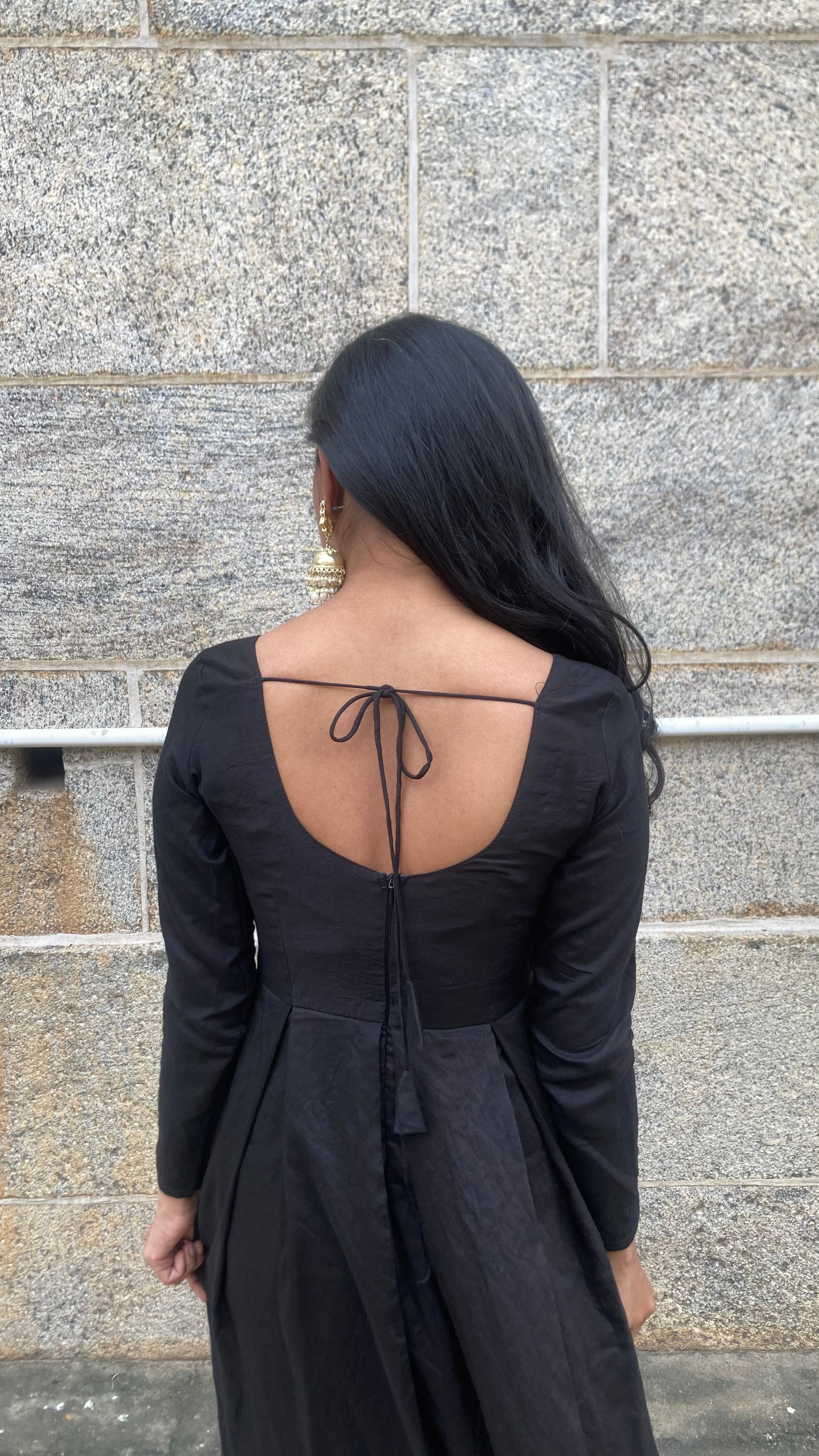 Chanderi silk pleated Black anarkali