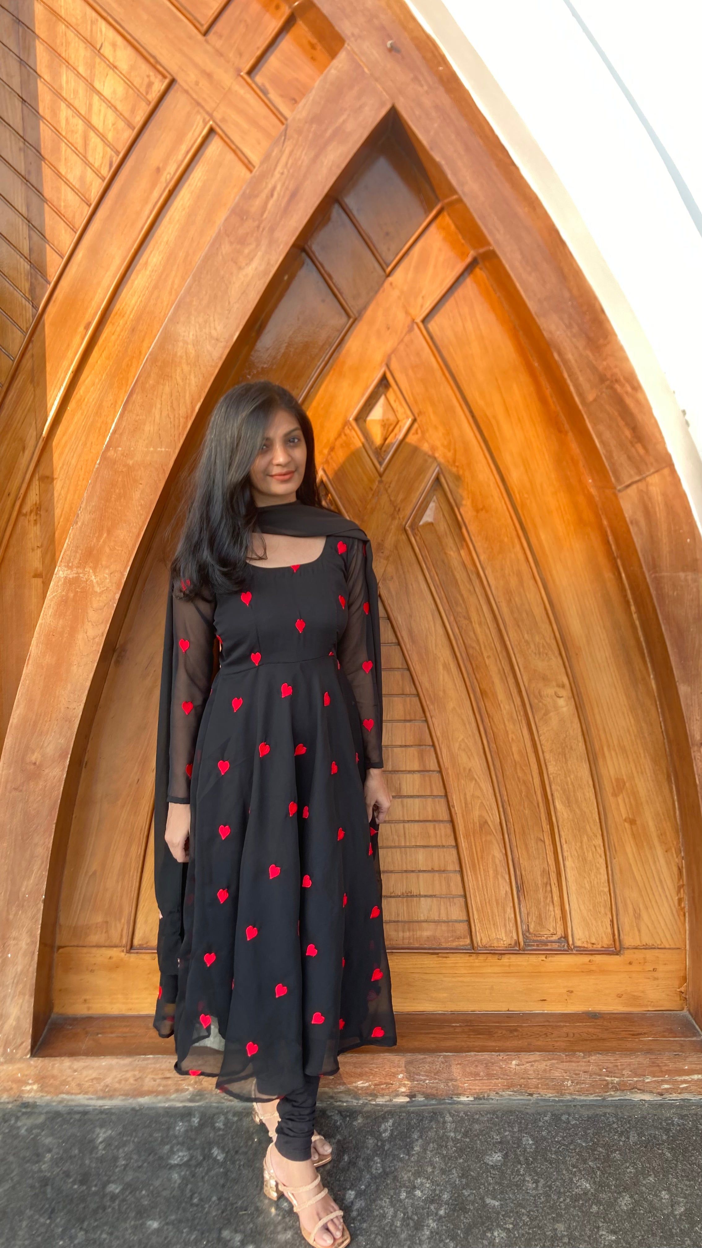 Georgette hearts embroidery Anarkali