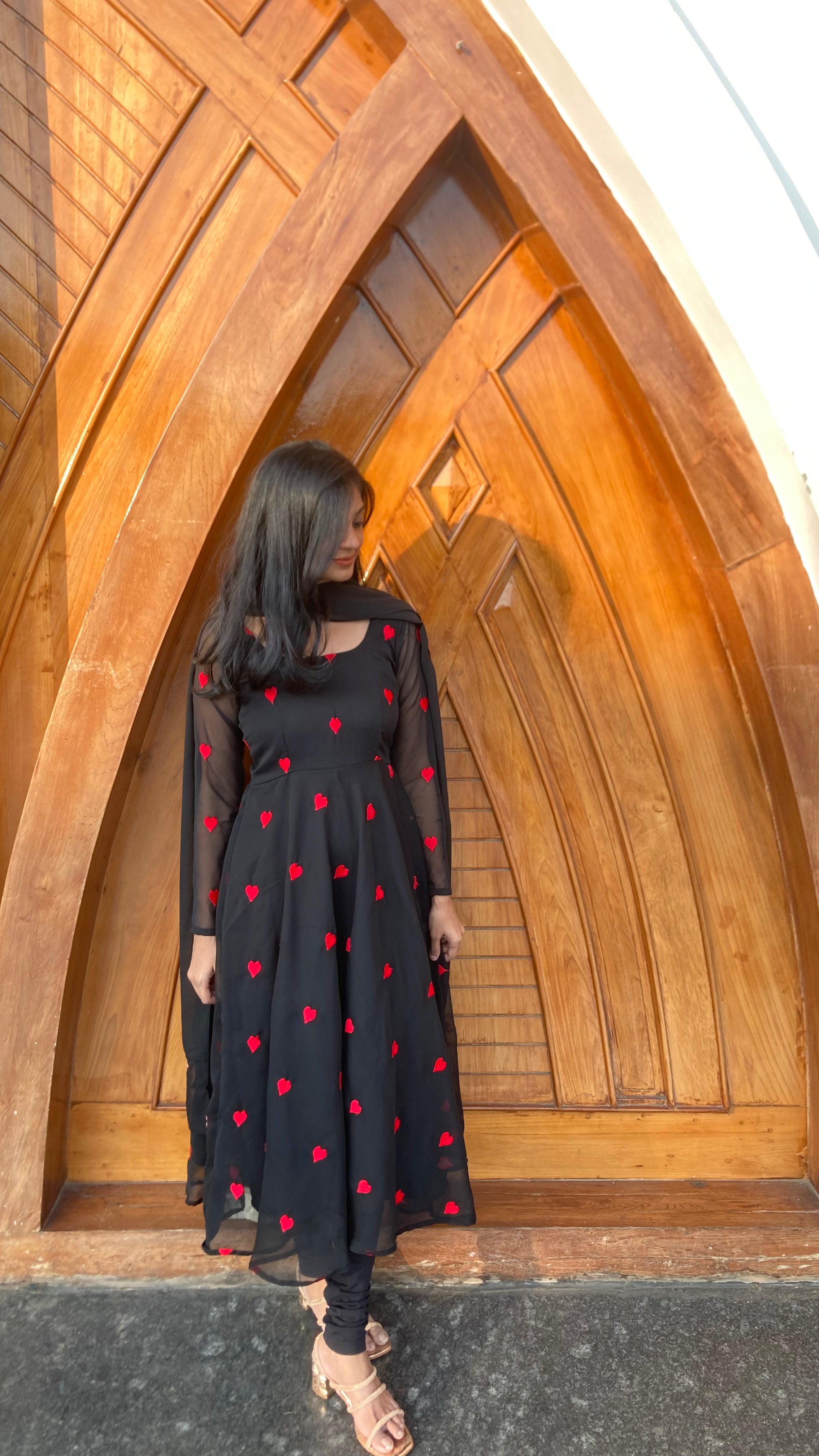 Georgette hearts embroidery Anarkali