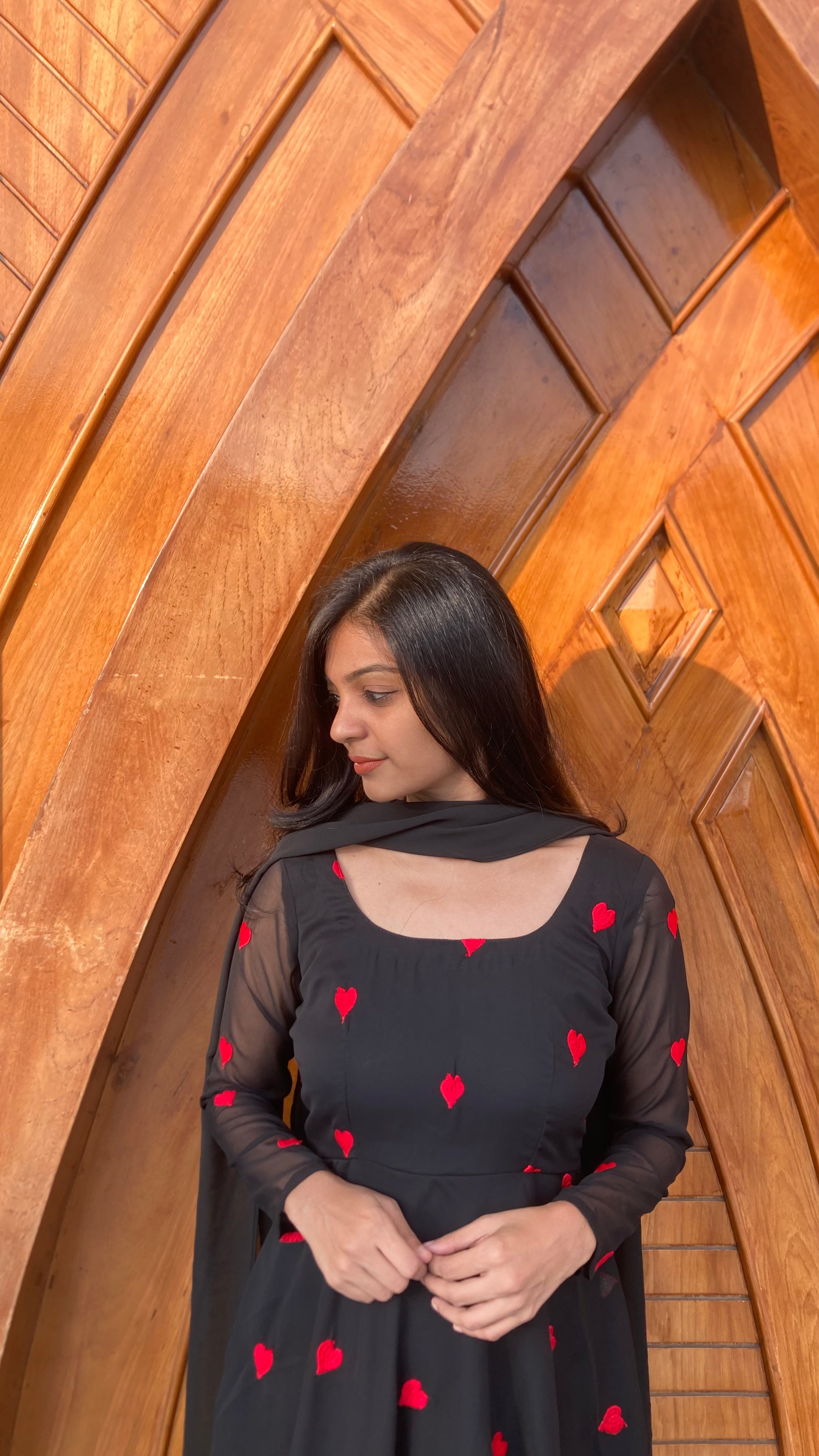 Georgette hearts embroidery Anarkali