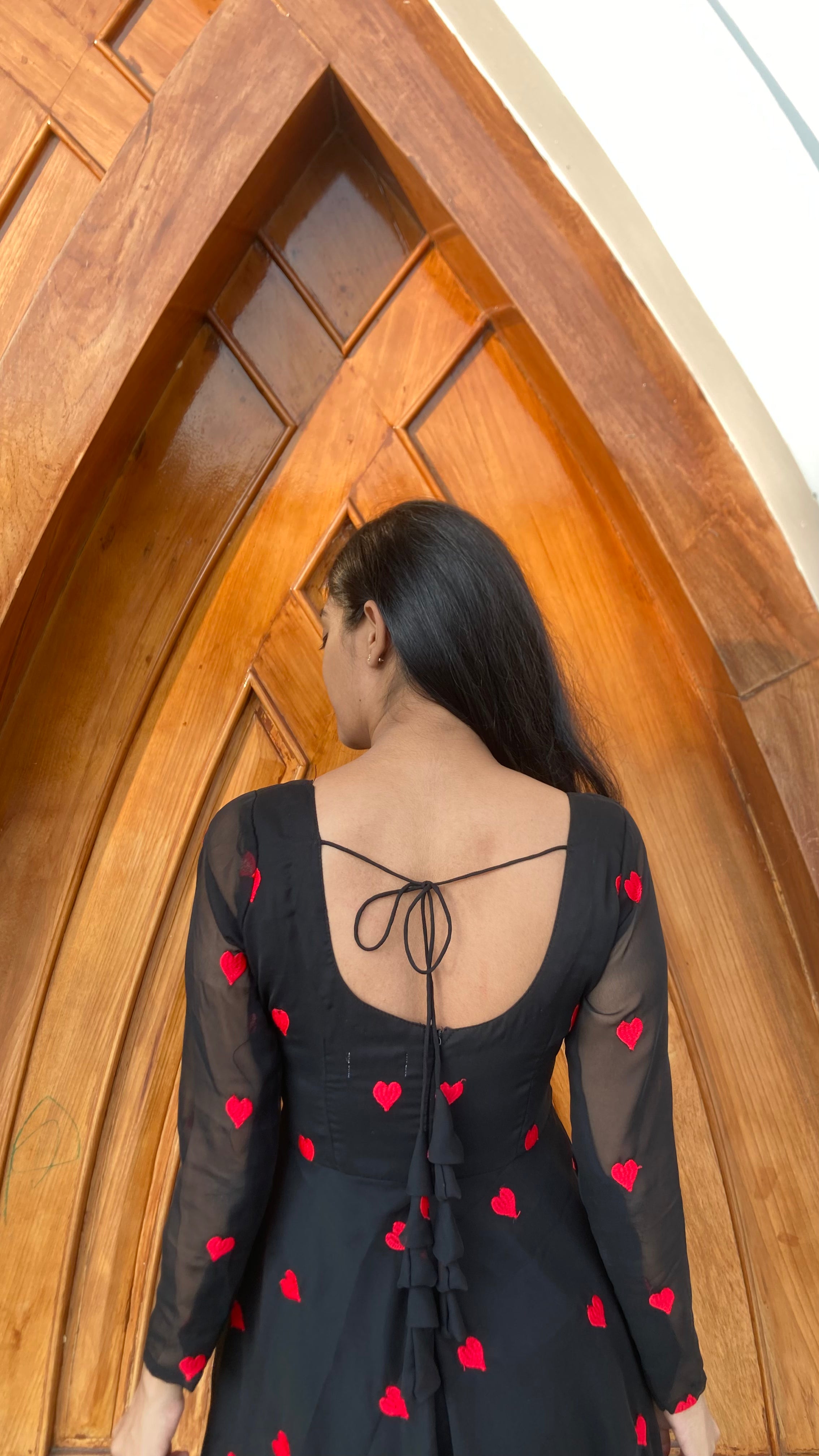 Georgette hearts embroidery Anarkali